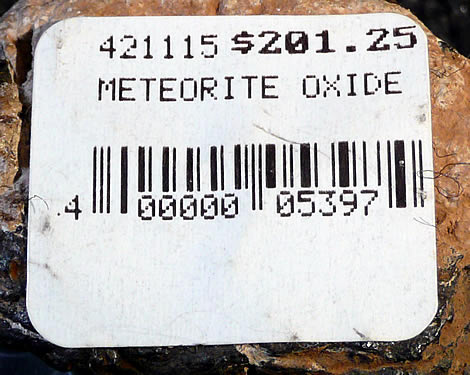 Price sticker from Meteor Crater gift shop - this was my second 