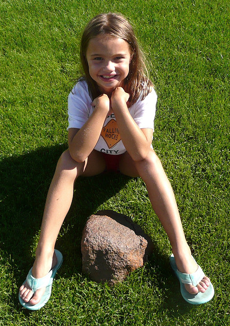 Maddie with the main mass at Marlin's Montana Meteorite Laboratory in Malta, MT ;-)