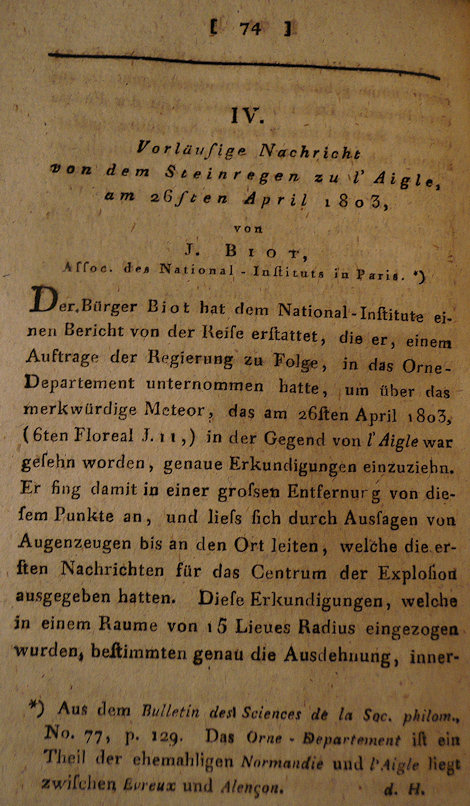 Page 1 of Biot's report from Gilberts Annalen del Physik XV